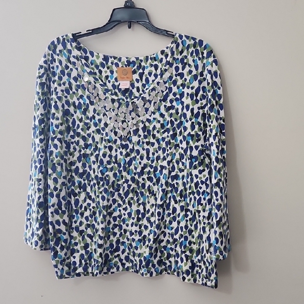 Ruby Rd. Blue and Green Patterned Top - Picture 1 of 5